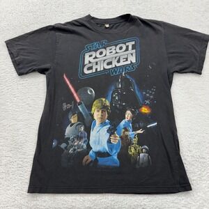 Mens Star Robot Chicken Wars T Shirt Large Black Cartoon Network Adult Swim